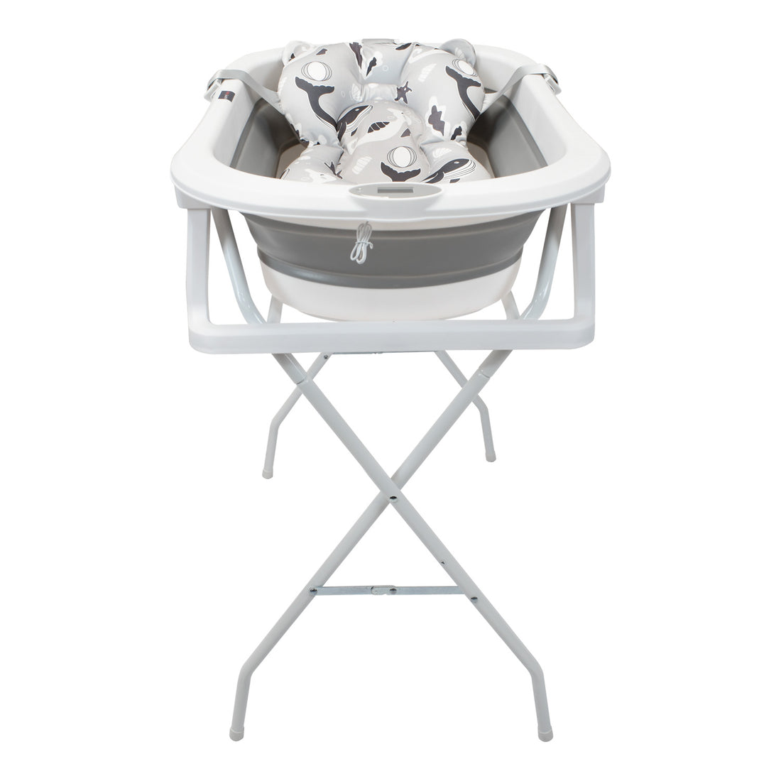 Bañera Bebé con Cojín Stand y Soporte Metálico Gris Happy Baby