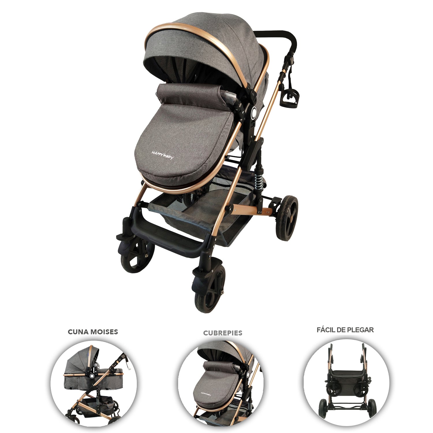 Coche Bebe Moises Happy Baby Gris Fj