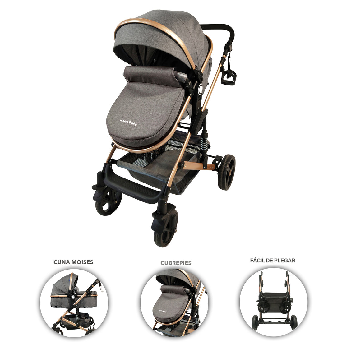 Coche Bebe Moises Happy Baby Gris Fj