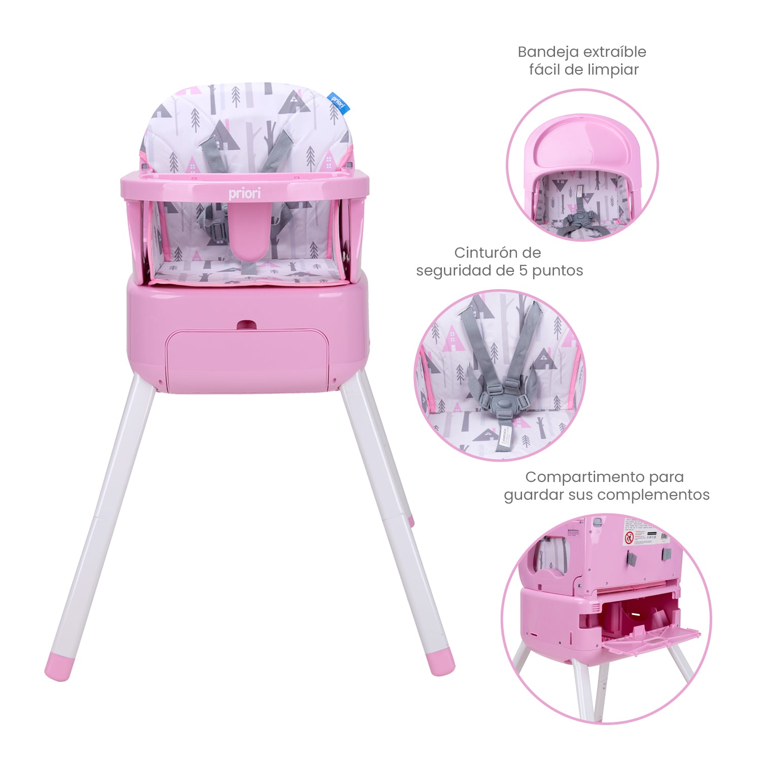 Combo Silla Comedor 3en1 Bony +Vasenilla Bari Priori Rosa