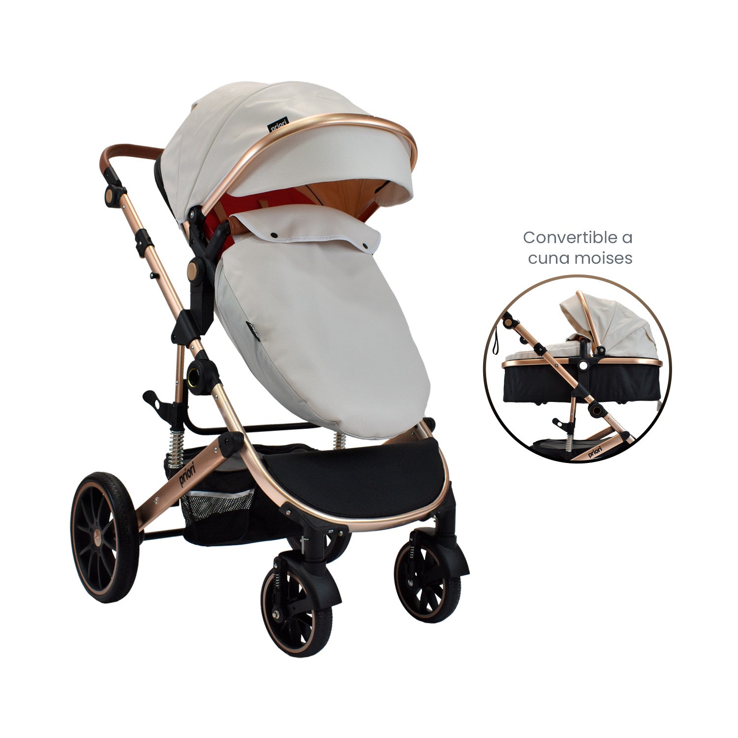 Coche Bebé Moises Milo Priori Blanco Rosa