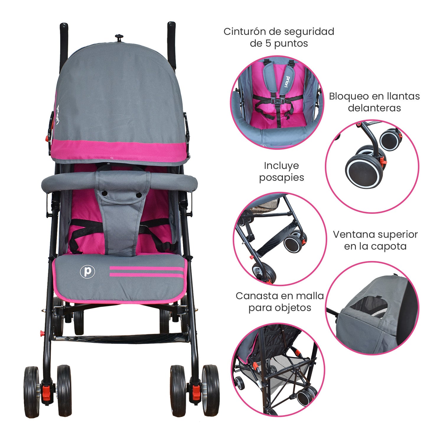 Coche Bebe Paseador Veneto Lyne Priori Rosa