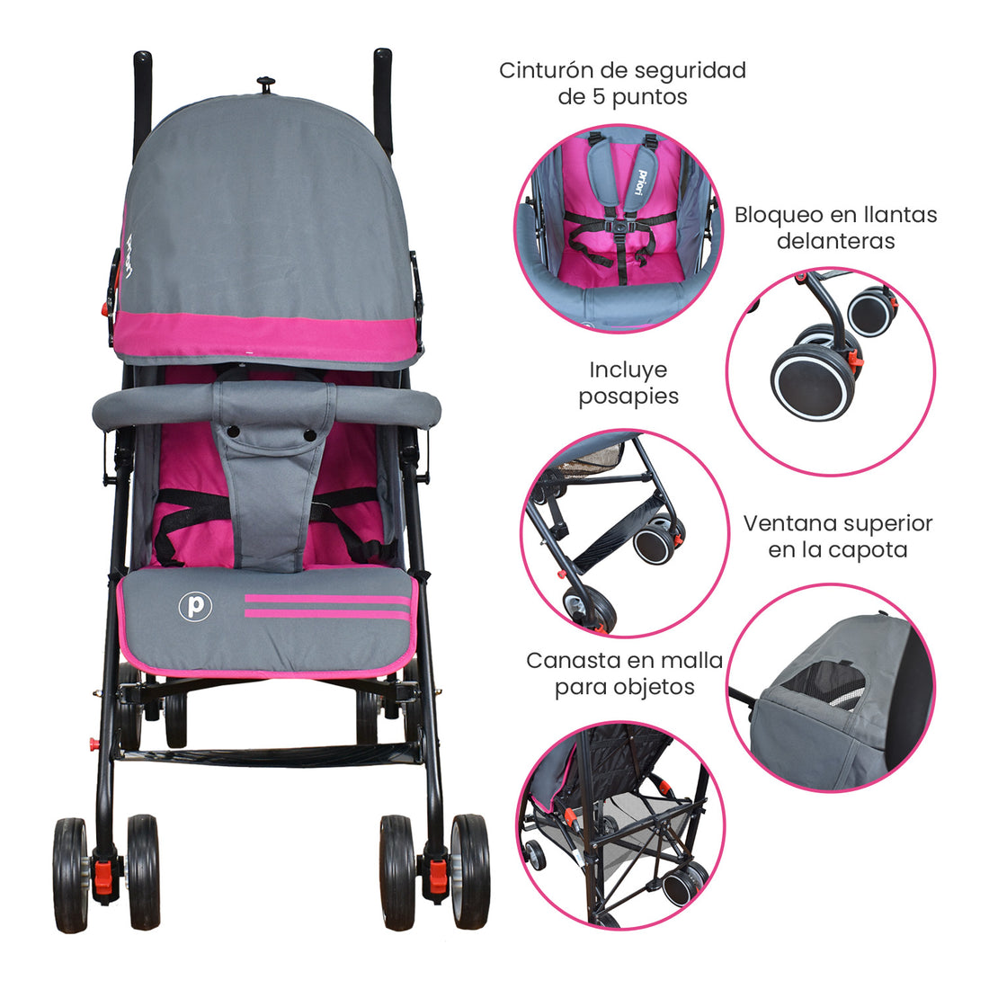 Coche Bebe Paseador Veneto Lyne Priori Rosa