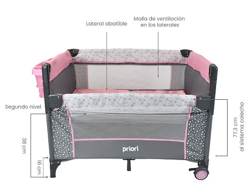 Combo Coche Nova Rosa +Cuna Ariel Octopus Priori Rosa