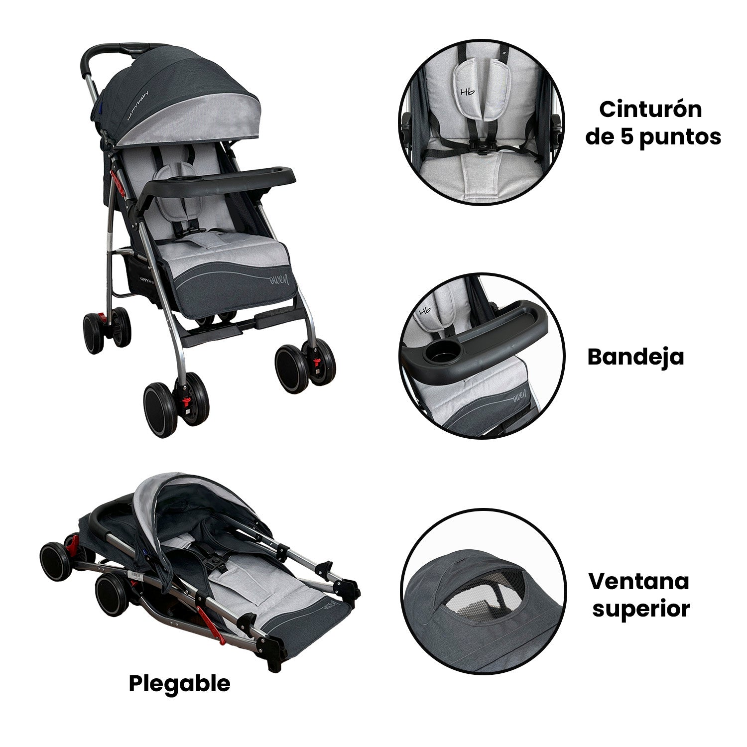 Coche Bebé Paseador Owen Happy Baby Gris