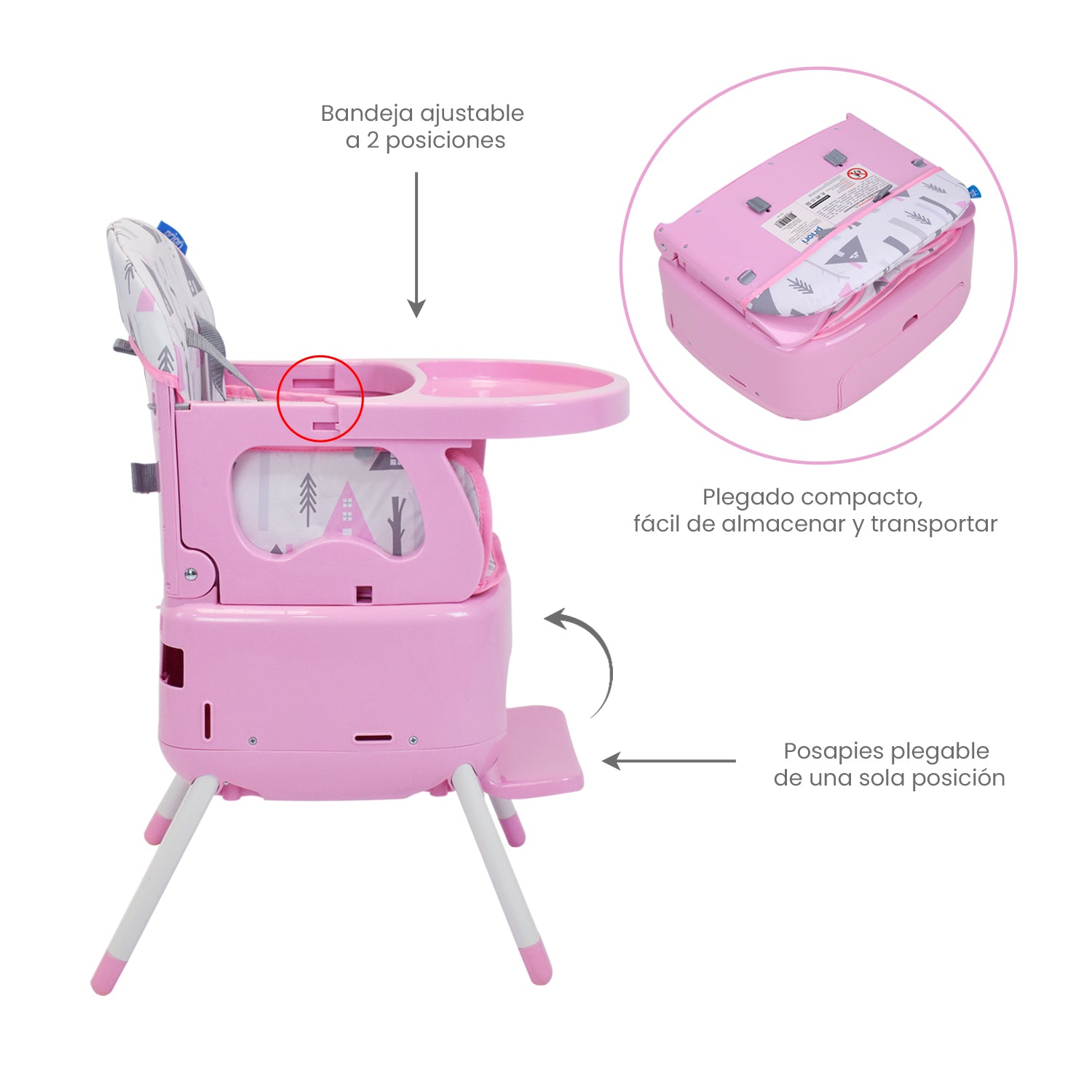 Combo Silla Comedor 3en1 Bony +Vasenilla Bari Priori Rosa