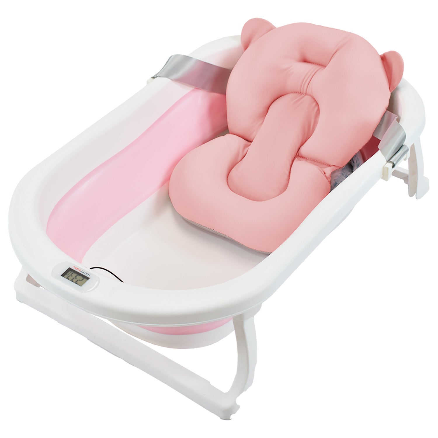 Bañera Bebé Happy Baby Con Cojín Y Termómetro Hawai Plus Rosa