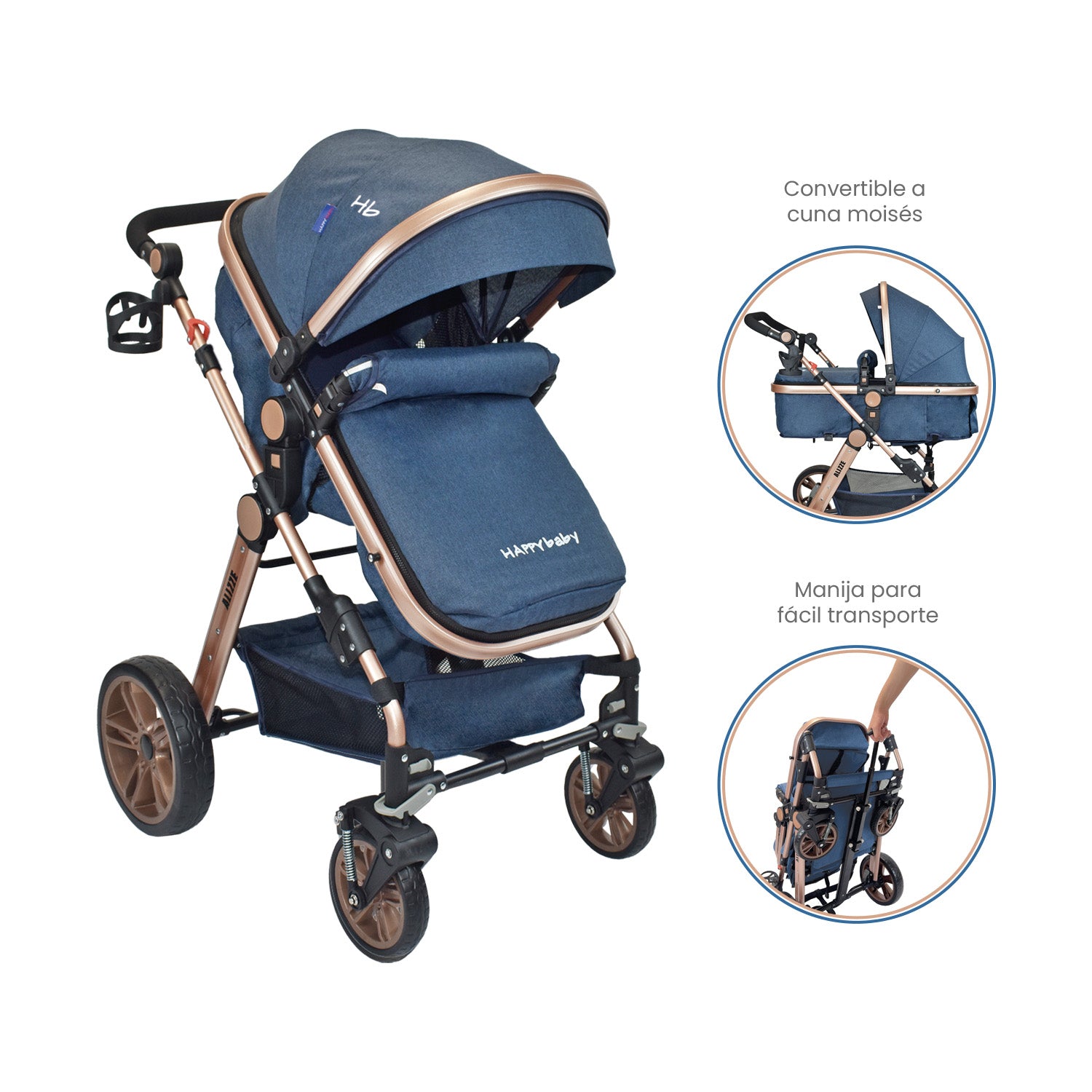 Coche Bebe Moises Alizze Happy Baby Azul