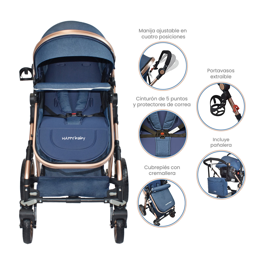 Coche Bebe Moises Alizze Happy Baby Azul