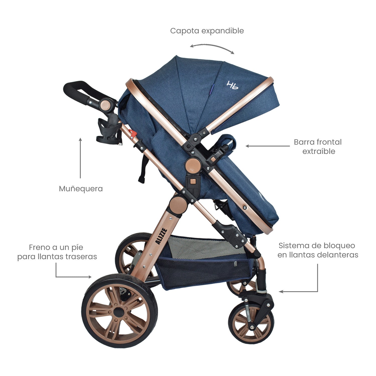 Coche Bebe Moises Alizze Happy Baby Azul