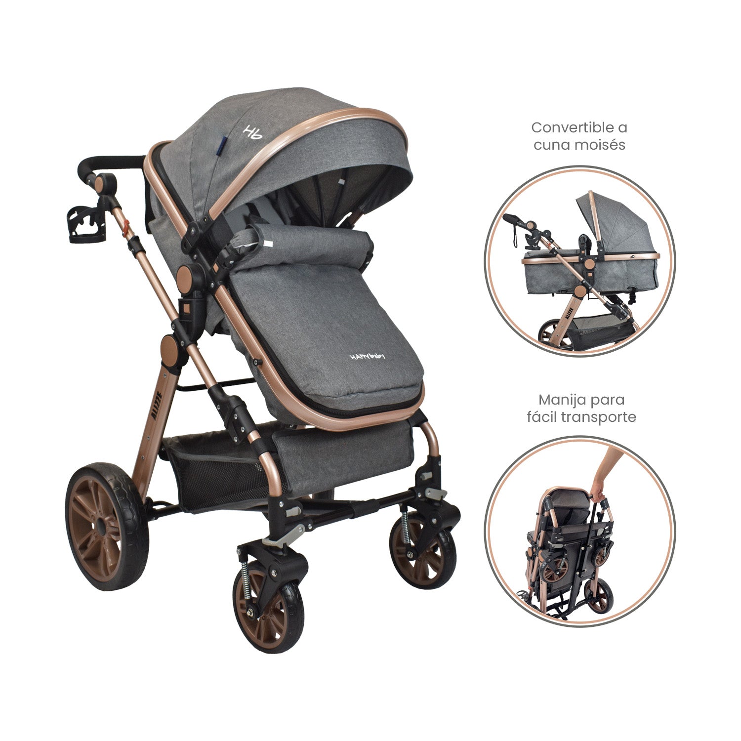 Coche Bebe Travel System  Alizze Happy Baby Gris