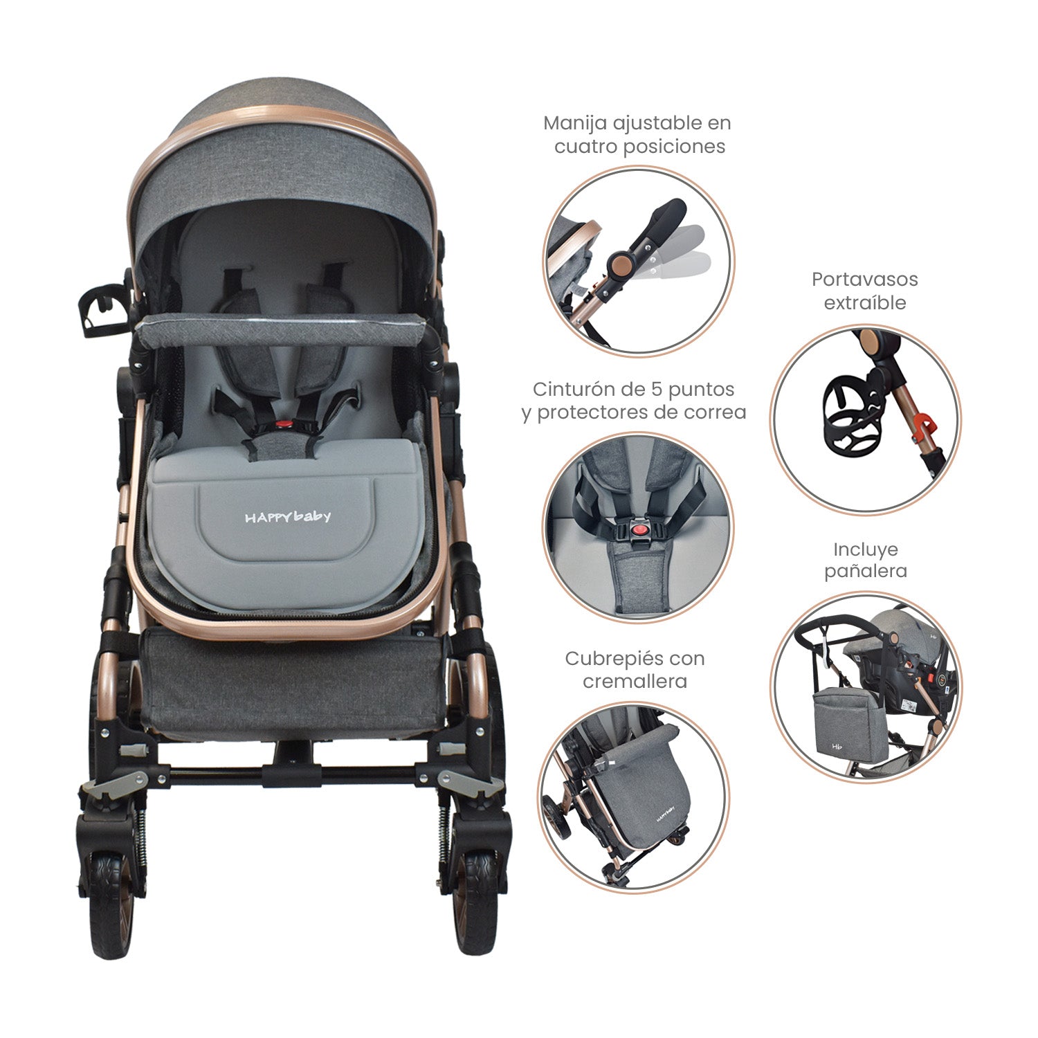 Coche Bebe Travel System  Alizze Happy Baby Gris