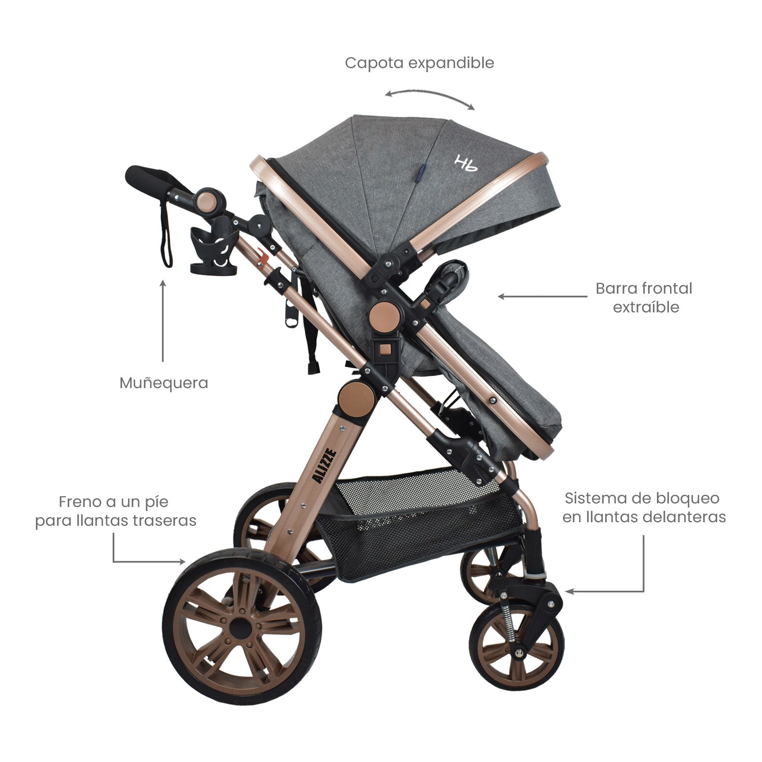 Coche Bebe Travel System  Alizze Happy Baby Gris