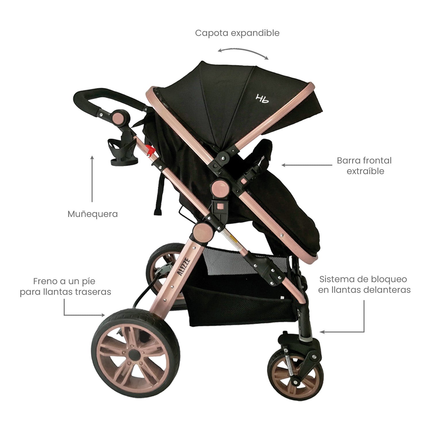 Coche Bebe Moises Alizze Happy Baby Negro