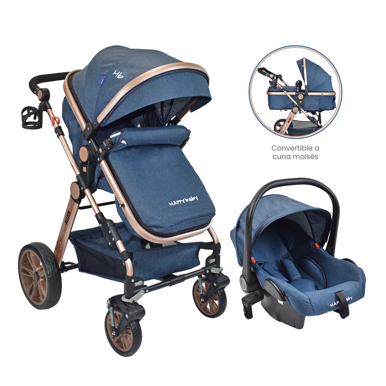 Coche Bebe Moisés Alizze Happy Baby Azul