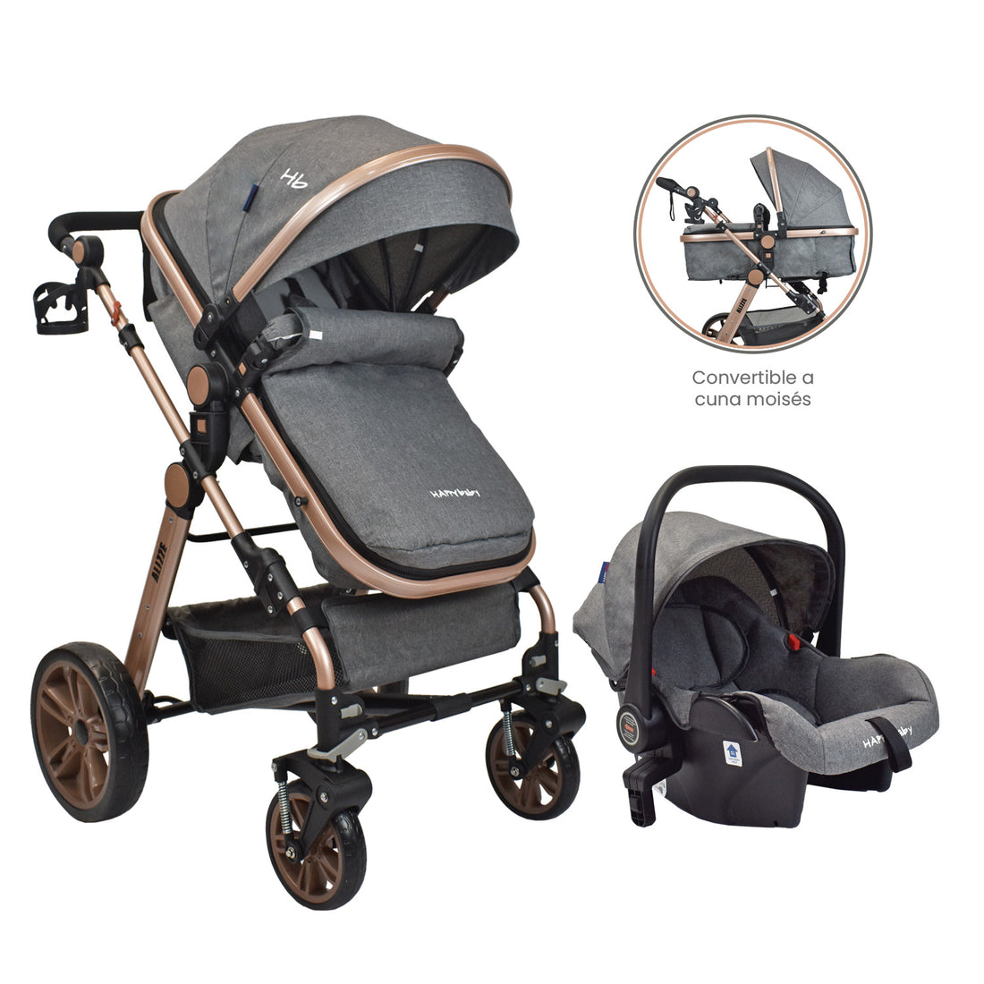 Coche Bebe Travel System  Alizze Happy Baby Gris