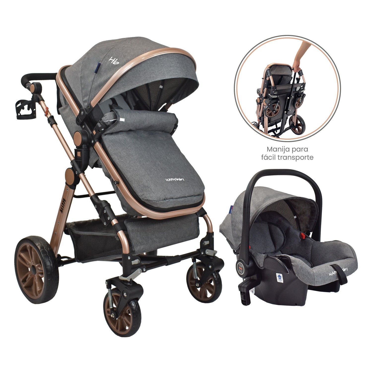 Coche Bebe Travel System  Alizze Happy Baby Gris