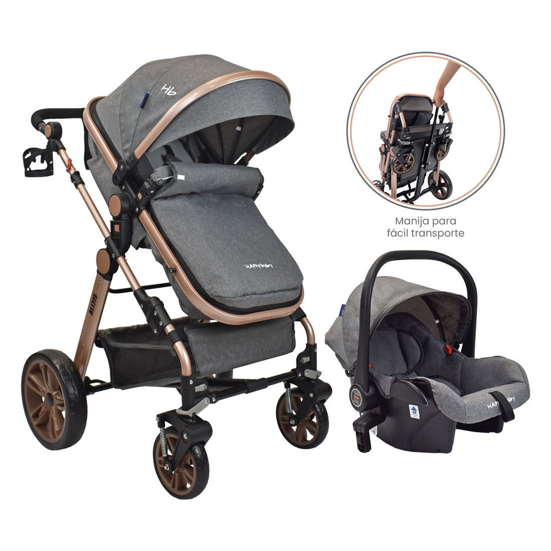 Coche Bebe Travel System  Alizze Happy Baby Gris