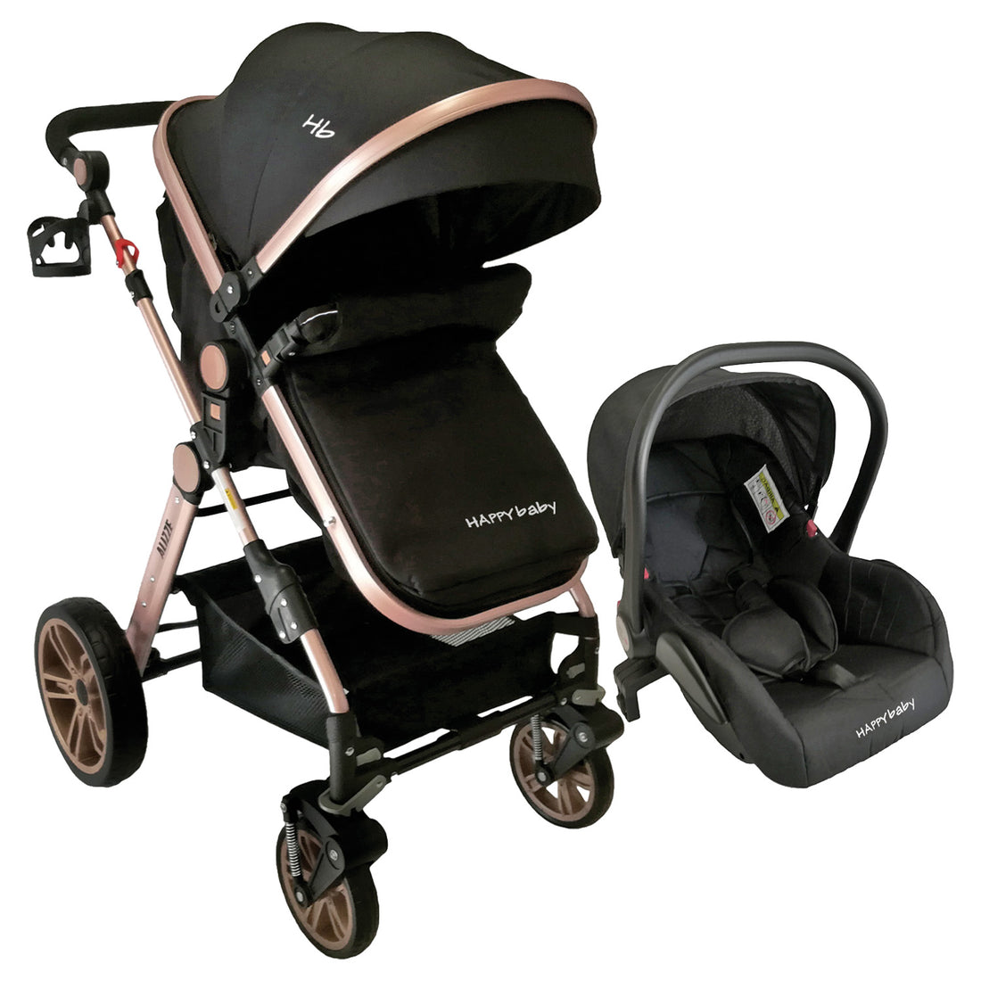 Coche Bebe Moises Alizze Happy Baby Negro con Portabebe