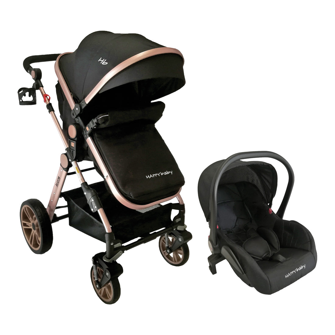 Coche Bebe Moises Alizze Happy Baby Negro con Portabebe