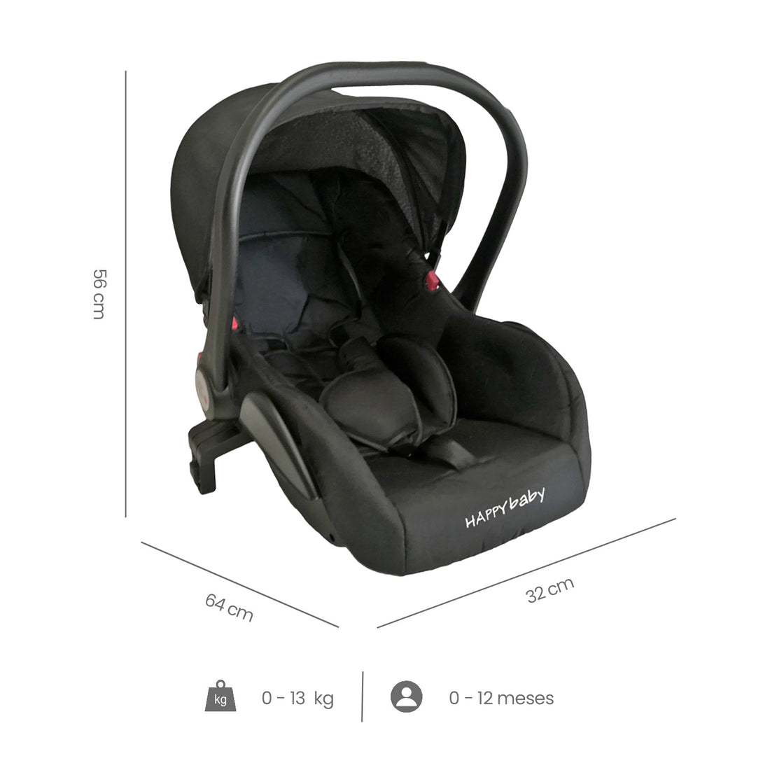Coche Bebe Moises Alizze Happy Baby Negro con Portabebe