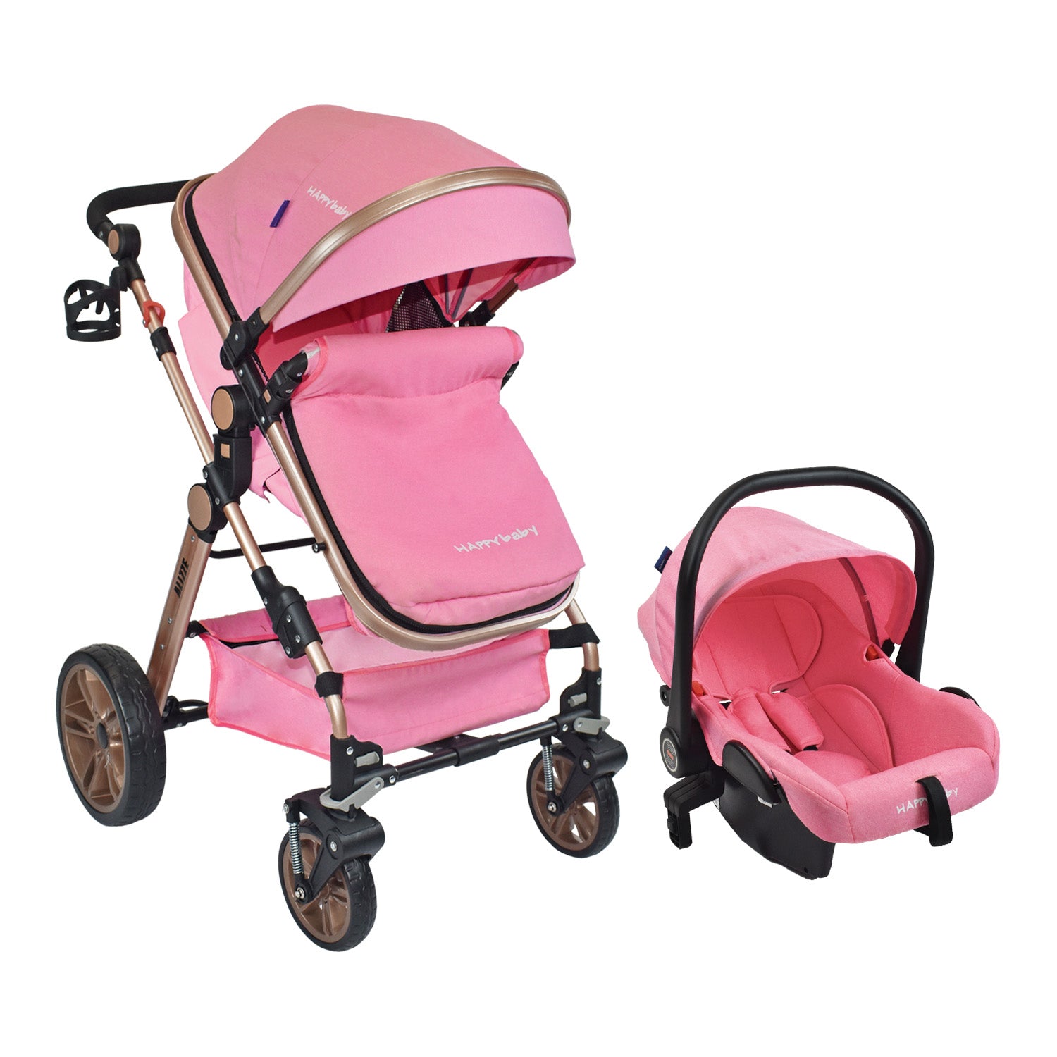 Coche Bebe Moisés Alizze Happy Baby Rosado