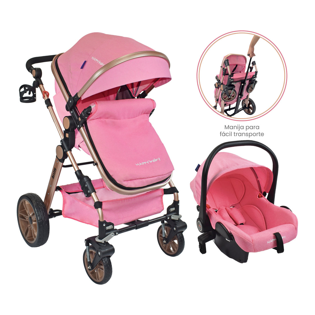 Coche Bebe Moisés Alizze Happy Baby Rosado