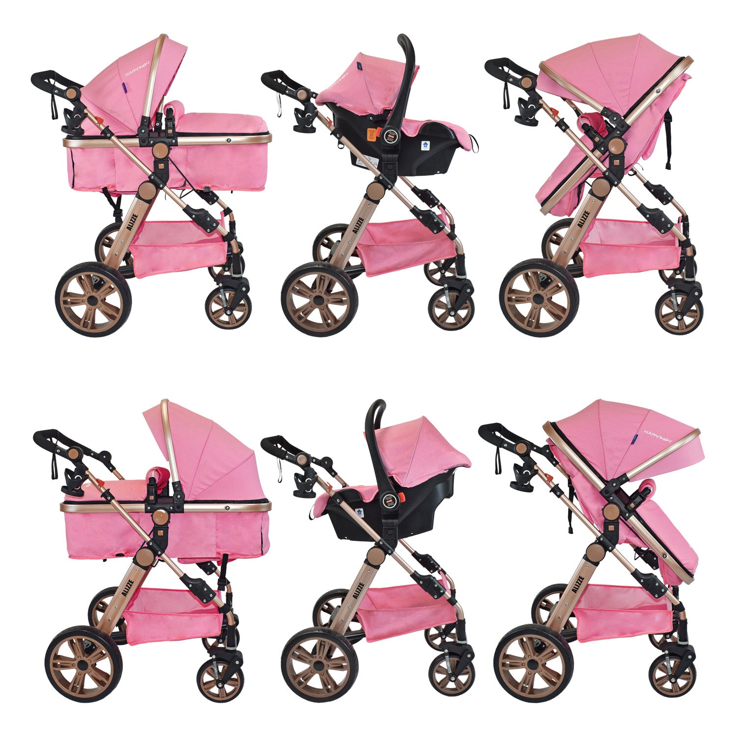Coche Bebe Moisés Alizze Happy Baby Rosado