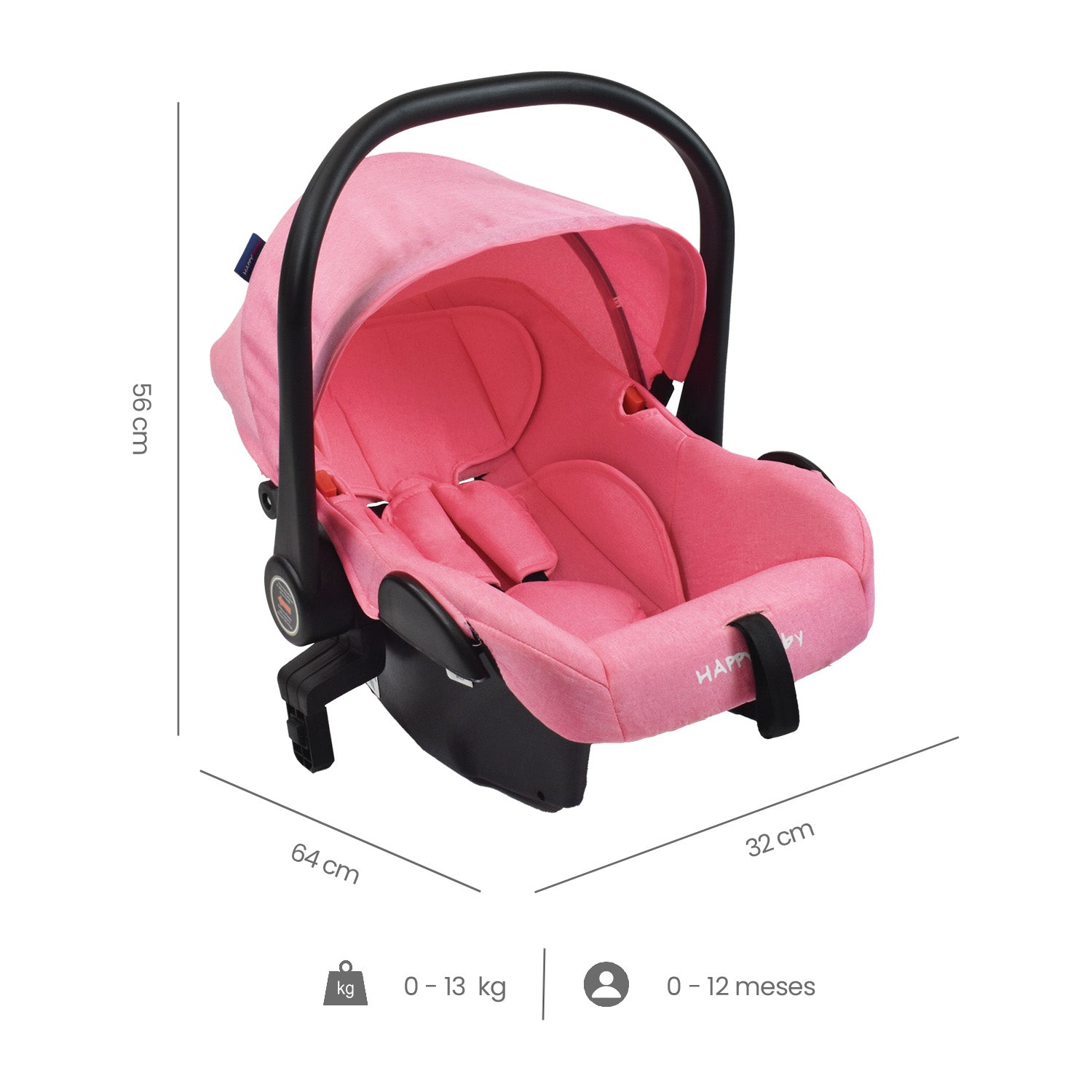 Coche Bebe Moisés Alizze Happy Baby Rosado