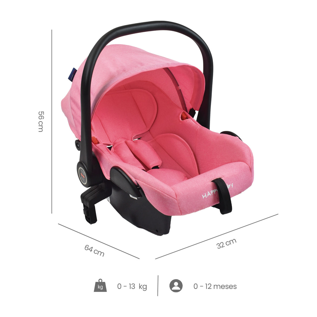 Coche Bebe Moisés Alizze Happy Baby Rosado