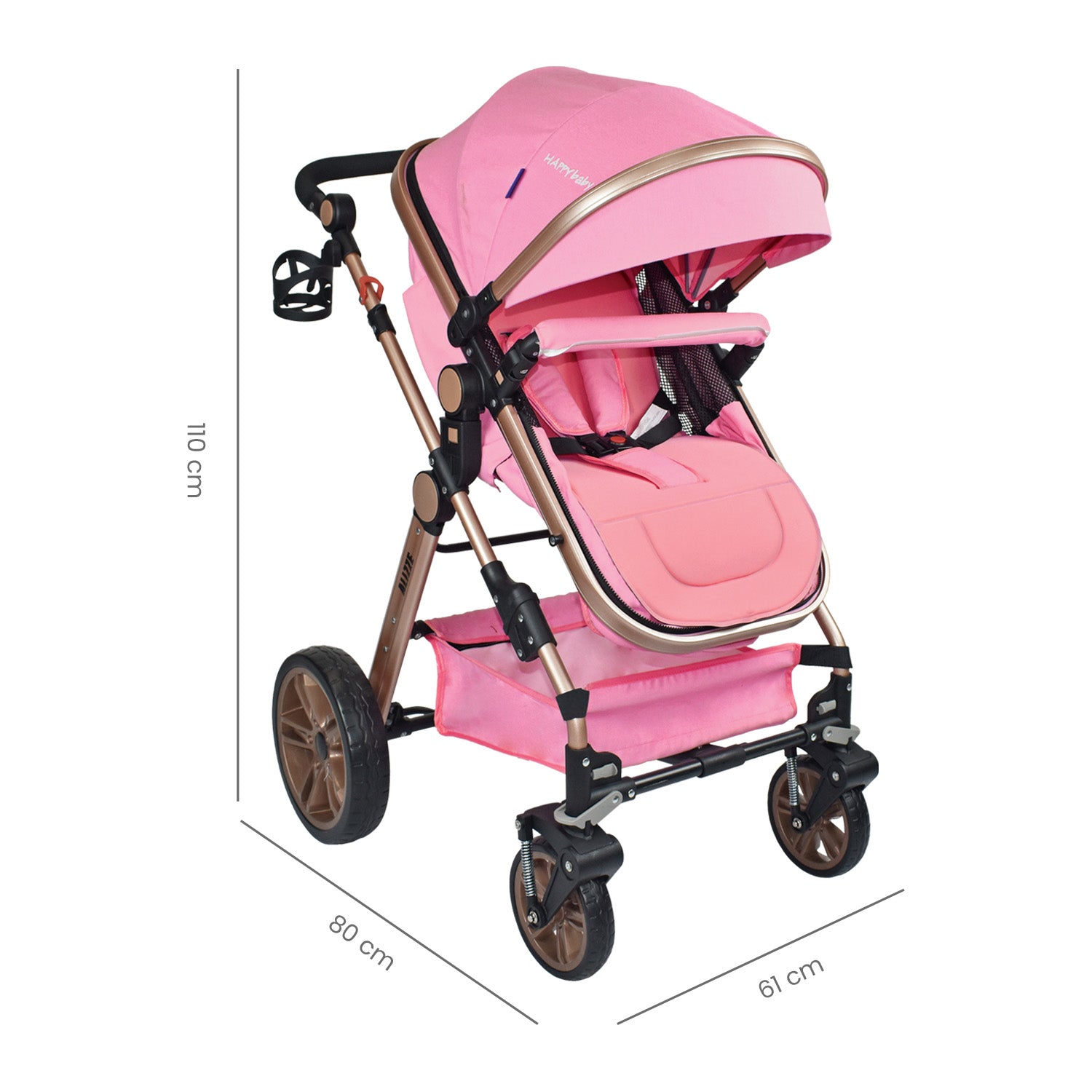 Coche Bebe Moisés Alizze Happy Baby Rosado