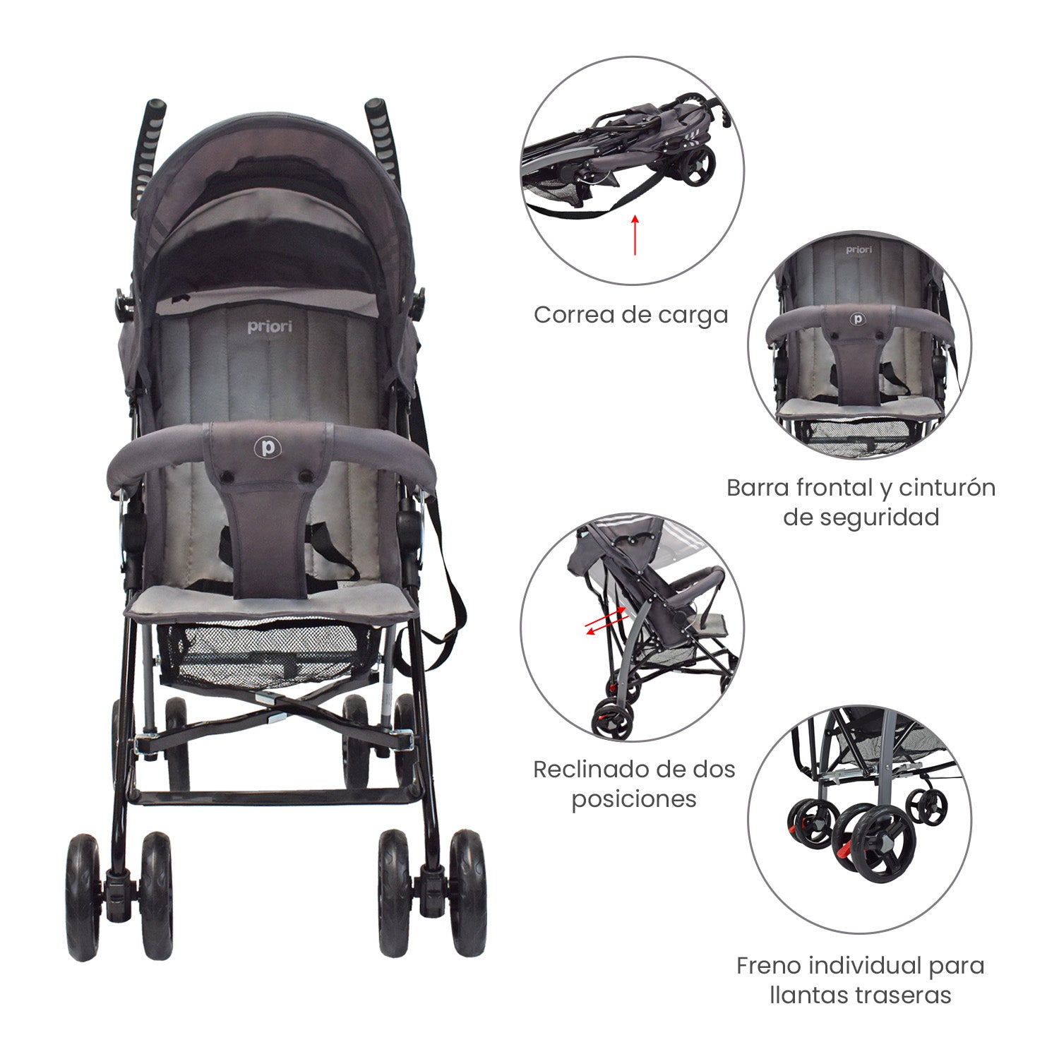 Coche paseador Bebe Ppa Gris Priori