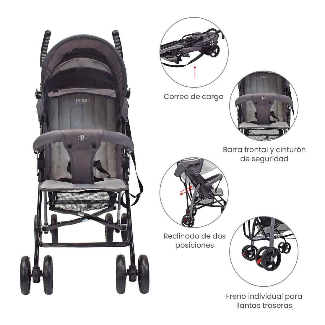 Coche paseador Bebe Ppa Gris Priori