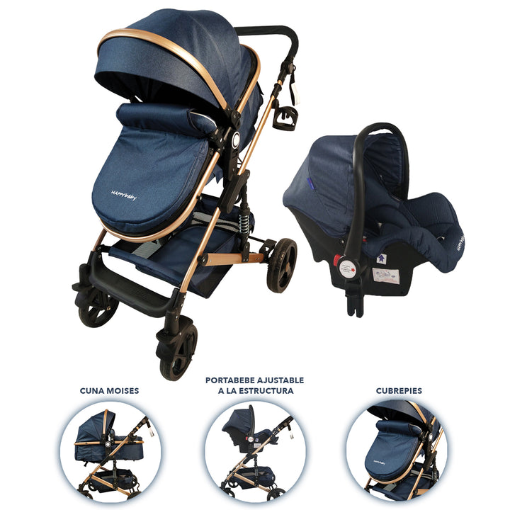 Coche Bebe Moises Travel System Happy Baby Azul Fj