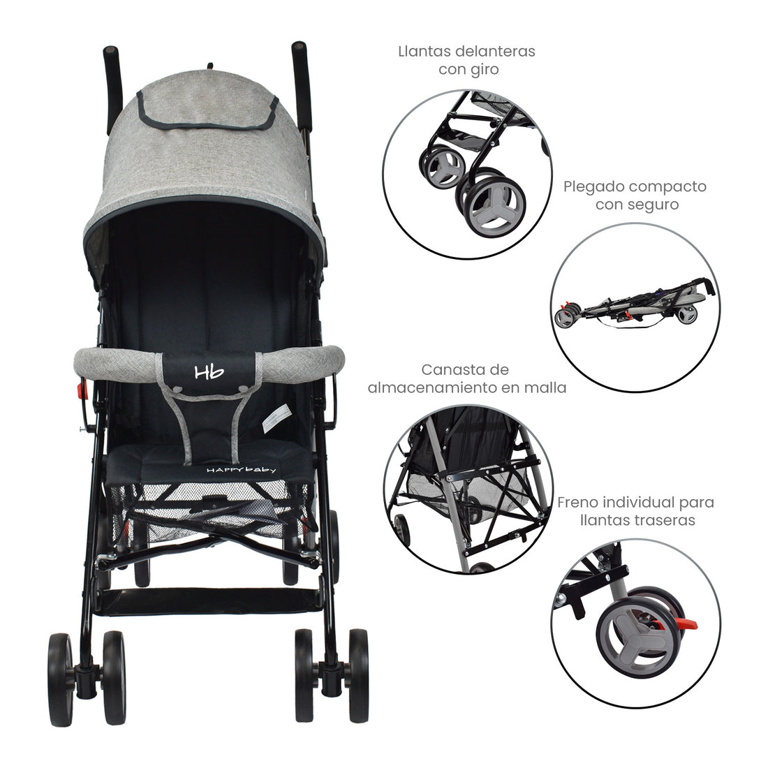 Coche Paseador Bebé Future Happy Baby Gris