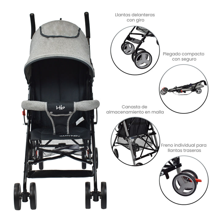 Coche Paseador Bebé Future Happy Baby Gris