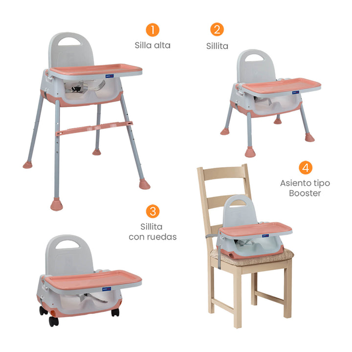 Silla Comedor Bebé 4en1 Navi Happy Baby Rosa
