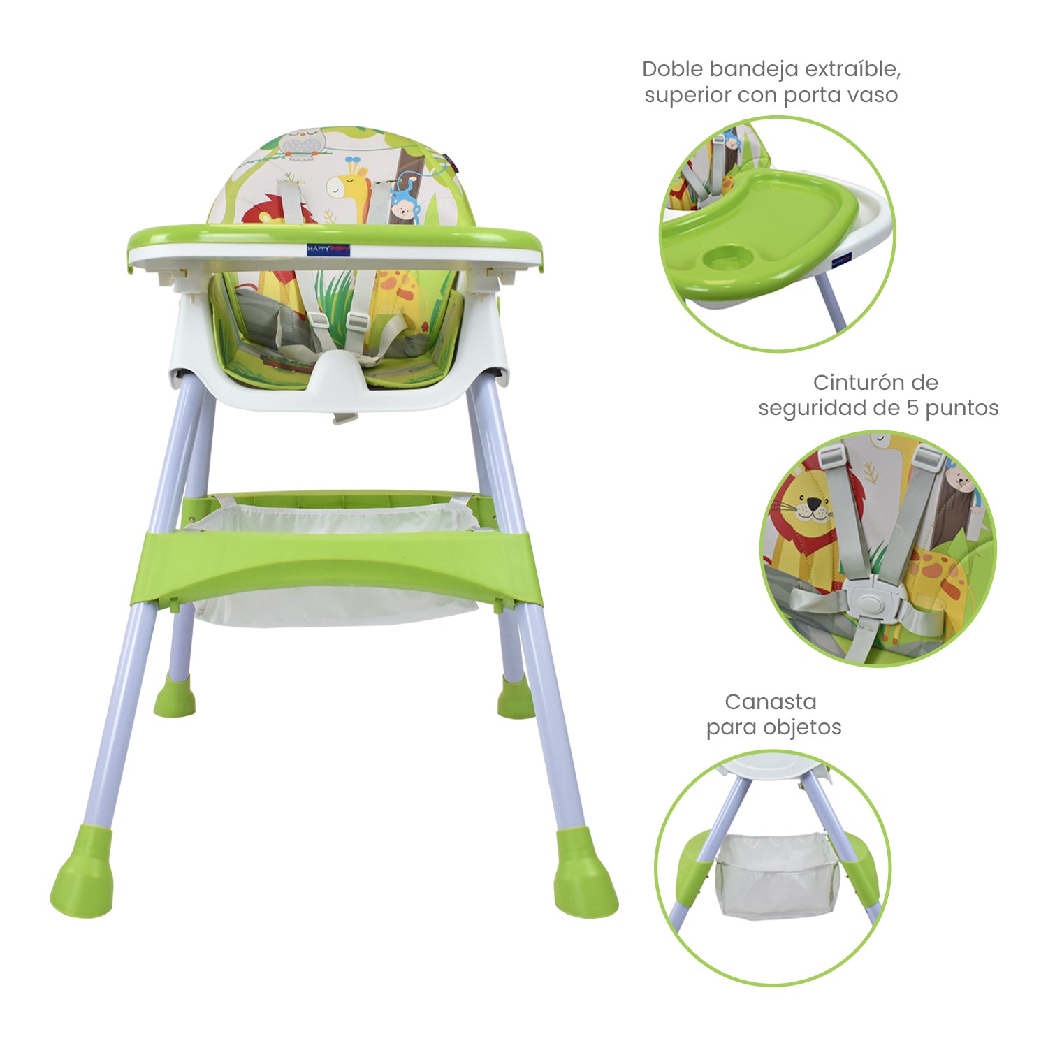 Silla Comedor Bebé 3en1 Happy Baby Bahamas Verde