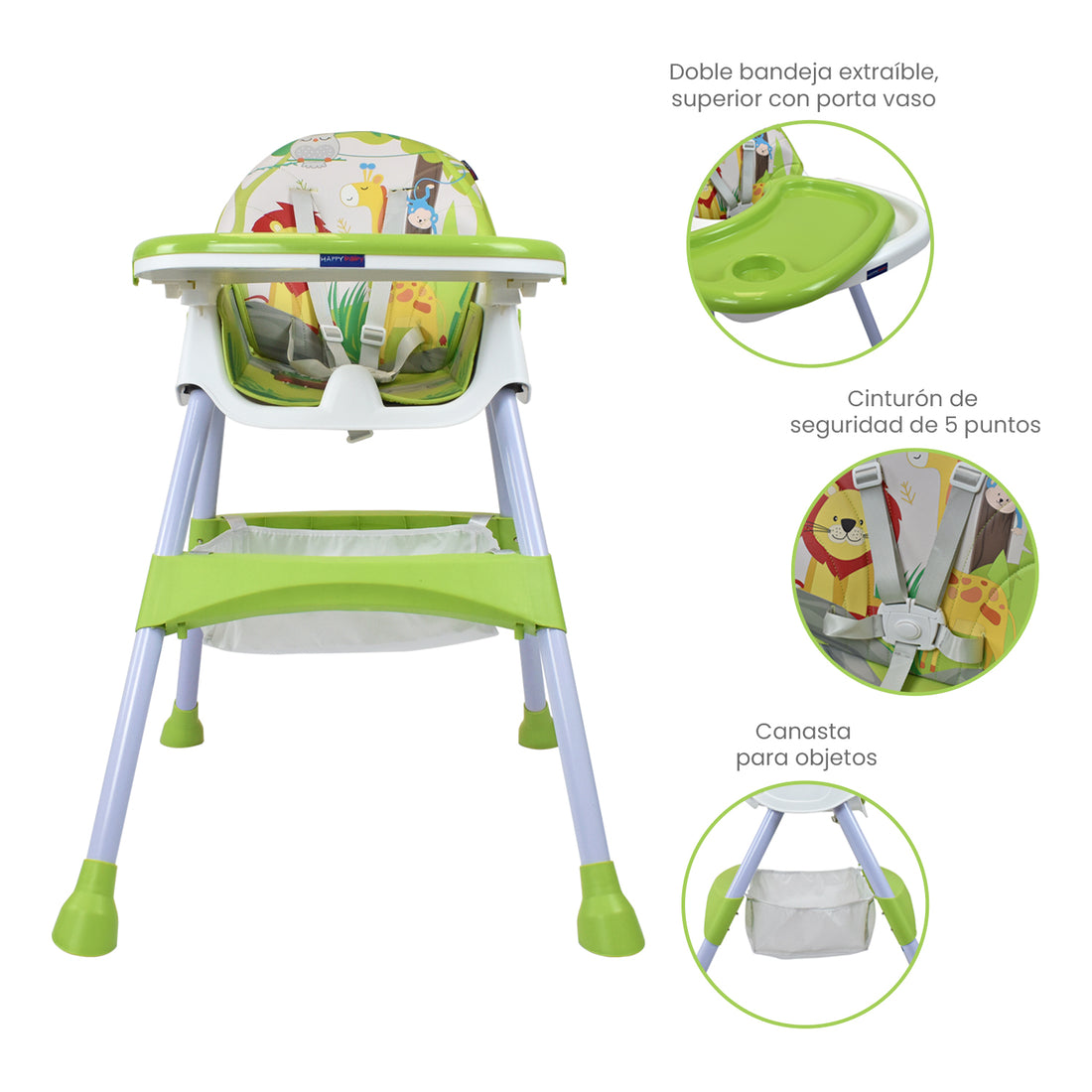Silla Comedor Bebé 3en1 Happy Baby Bahamas Verde