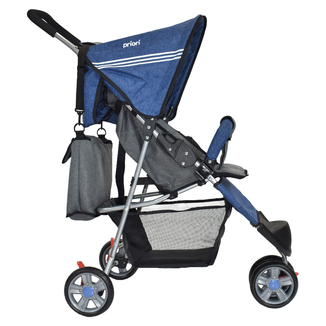 Coche Bebe Priori Tres Ruedas Liviano+Pañalera Jogger Azul