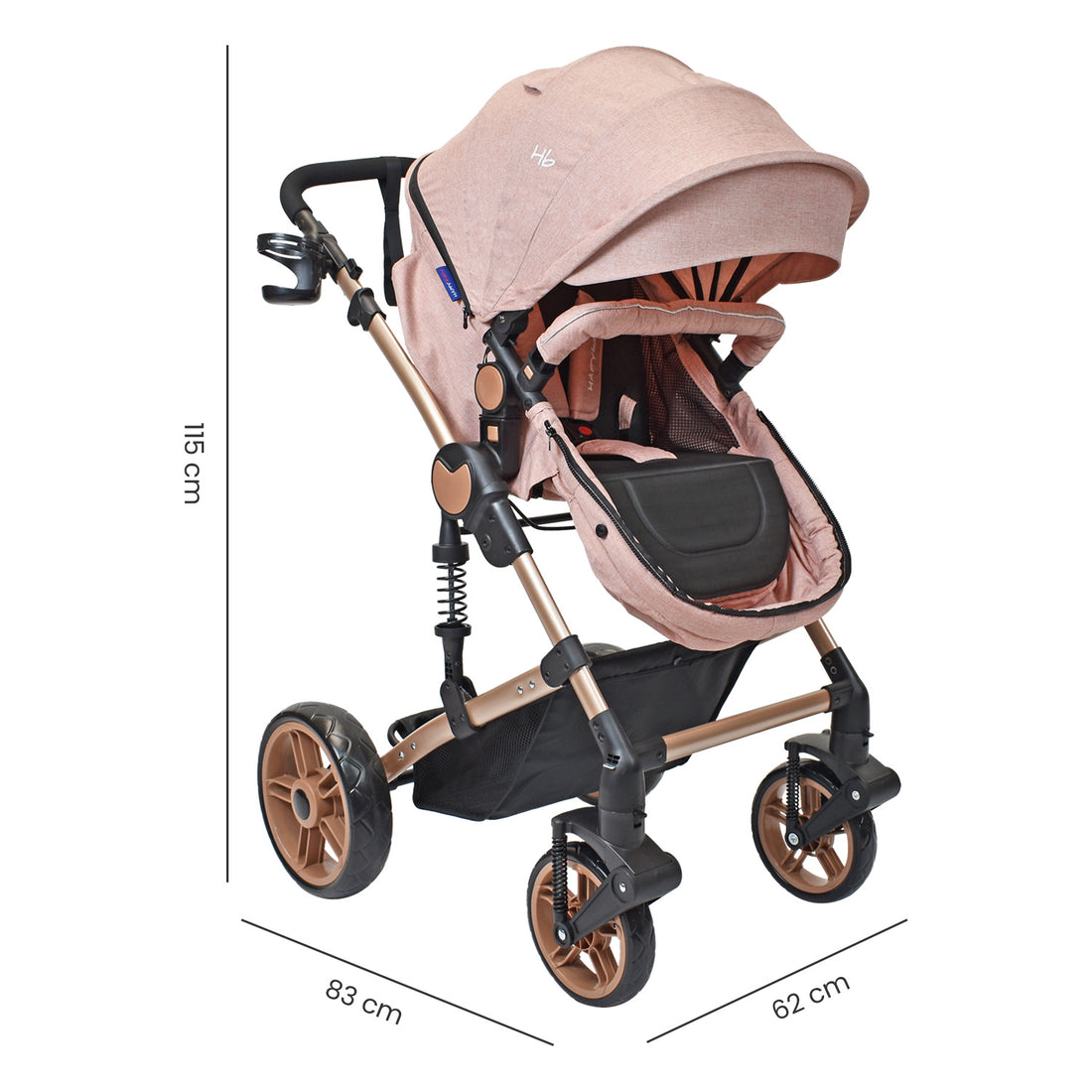 Coche Bebe Moises Gadi Happy Baby Rosado