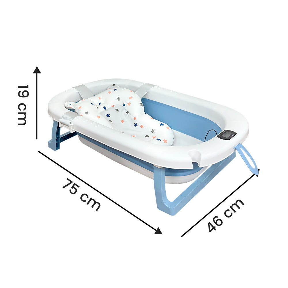 Bañera Bebé Happy Baby Cojín y Termómetro Samy Azul