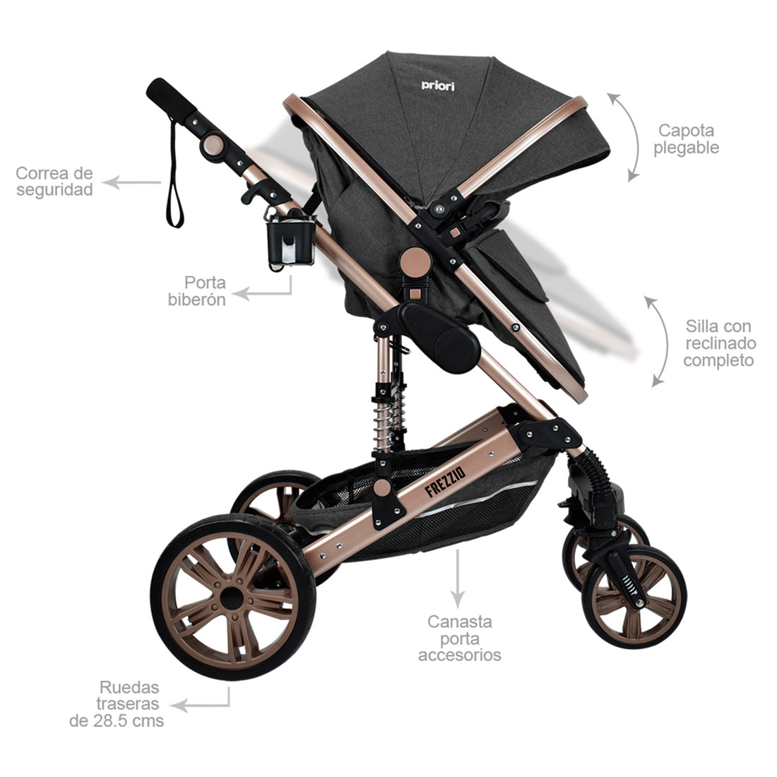 Coche Bebe Moises 4en1 Frezzio Priori Gris Oscuro