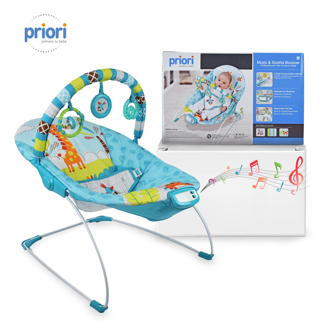 Silla Bouncer Bebé Musical PB2002 Priori Azul