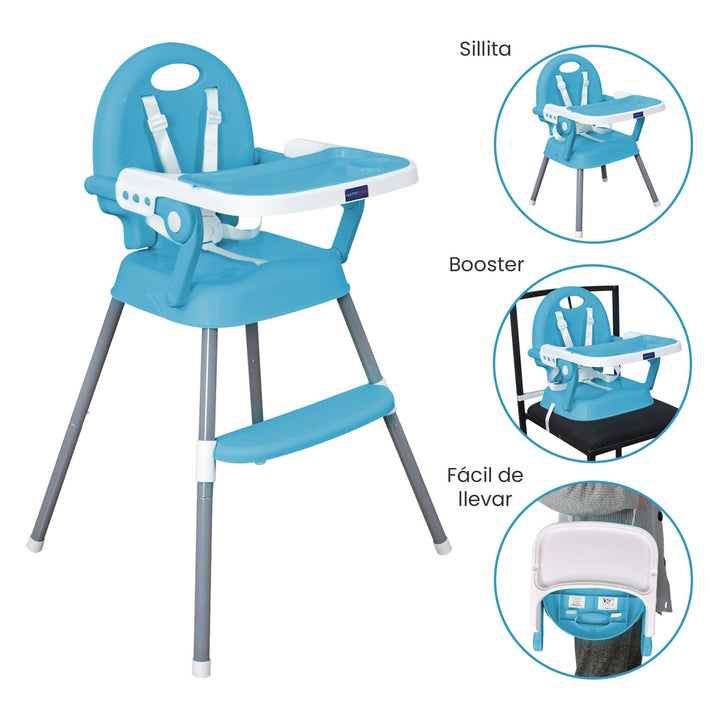 Silla Comedor Bebe 3en1 Happy Baby Azul CP7000