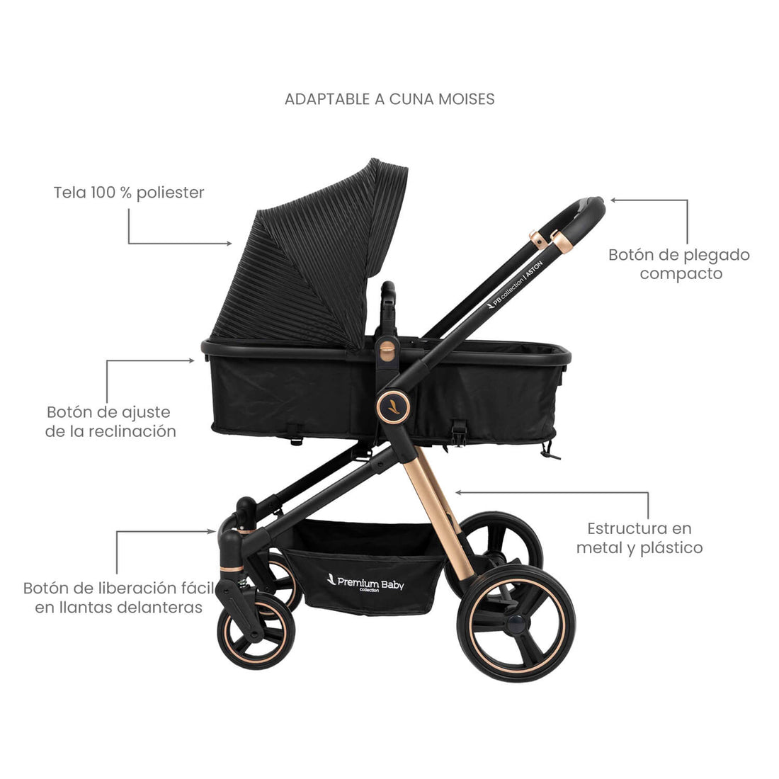 Coche Bebé Moises Aston Premium Baby Collection Negro