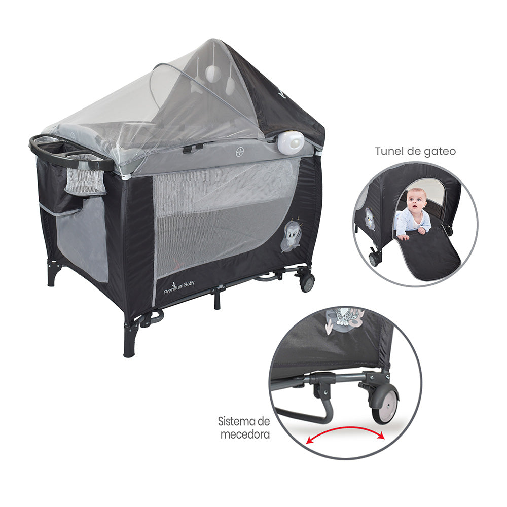 Combo Cuna Mecedora Nápoles Gris + Colchón Ortopédico PB2385