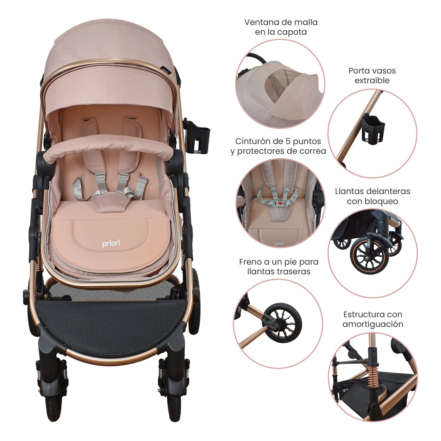 Coche Bebe 3 en 1 Cris Priori Rosa