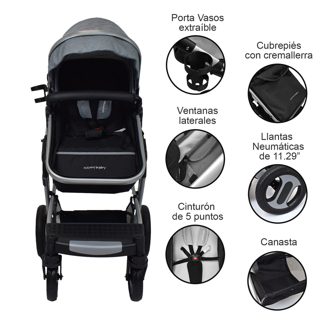 Coche Bebe Moisés Wow Ts Happy Baby Gris
