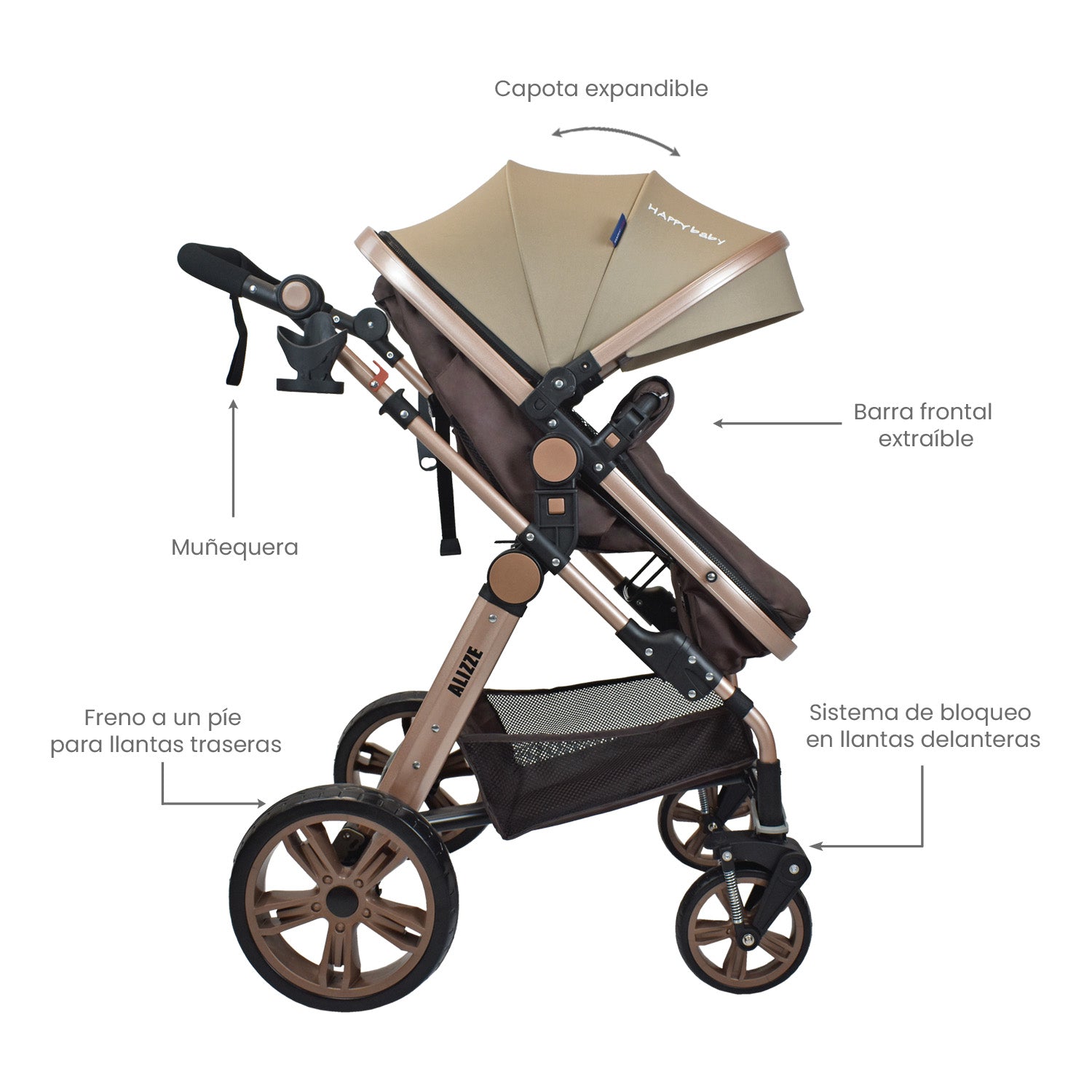 Coche Bebe Moisés Alizze Happy Baby Beige